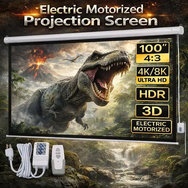 Alt view image 6 of 7 - 100" Motorized Projector Screen 4:3, Electric Automatic Projection Screen with Remote Control & Wall/Ceiling Mount, Motorized 4K 3D HD Projection for Home Theater Movies Office Classroom