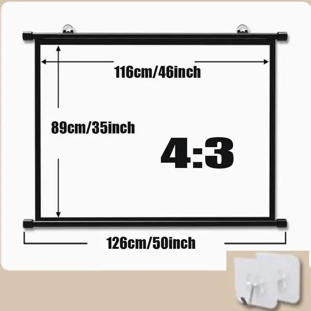 Alt view image 2 of 7 - 60" Drop Down Projector Screen Portable Home Cinema Wall Mount Movie Screen, 4:3 16:9 HD Adjustable Projection Screen for Indoor Outdoor, Anti-Crease(60inch4:3)