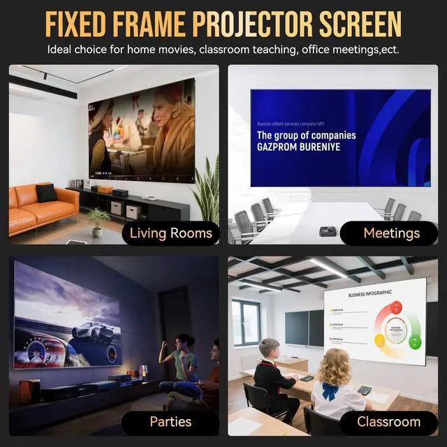 Alt view image 5 of 6 - Fixed Frame Projector Screen Ultra-Thin 0.4" Aluminum Frame Wall Projector Screen 100 Inch, Effortless Setup