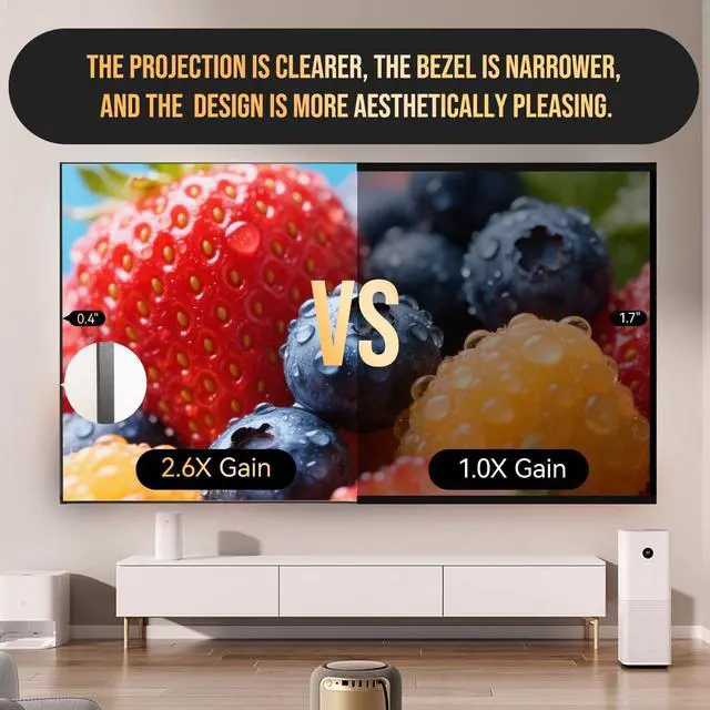 Alt view image 4 of 6 - Fixed Frame Projector Screen Ultra-Thin 0.4" Aluminum Frame Wall Projector Screen 100 Inch, Effortless Setup