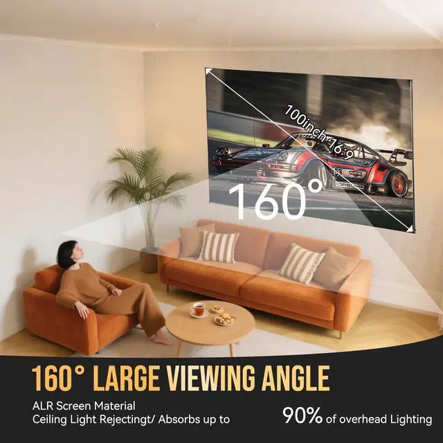 Alt view image 3 of 6 - Fixed Frame Projector Screen Ultra-Thin 0.4" Aluminum Frame Wall Projector Screen 100 Inch, Effortless Setup