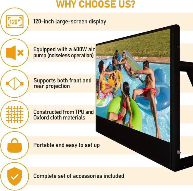 Alt view image 2 of 7 - Portable 10FT/120IN Inflatable Projector Screen Outdoor Inflatable Movie Screen with Air Pump Suitable for Camping and Home Parties