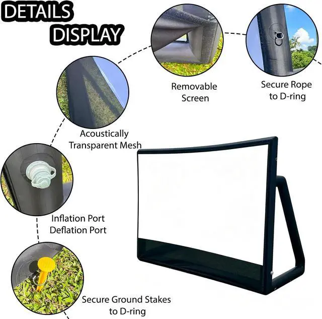 Alt view image 3 of 7 - Portable 10FT/120IN Inflatable Projector Screen Outdoor Inflatable Movie Screen with Air Pump Suitable for Camping and Home Parties