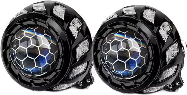Alt view image 2 of 7 - 3.0 Inch Blue Honeycomb Projector Lens with RGB Spiral Shrouds,Universal Headlight Retrofit Kit with Hi/Low Beam for H1 H4 H7 Car Motorcycle Headlight