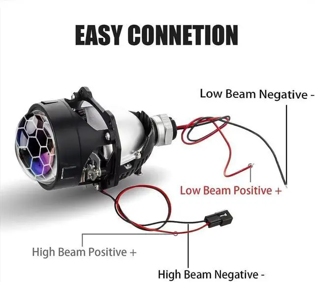 Alt view image 5 of 7 - 3.0 Inch Blue Honeycomb Projector Lens with RGB Spiral Shrouds,Universal Headlight Retrofit Kit with Hi/Low Beam for H1 H4 H7 Car Motorcycle Headlight