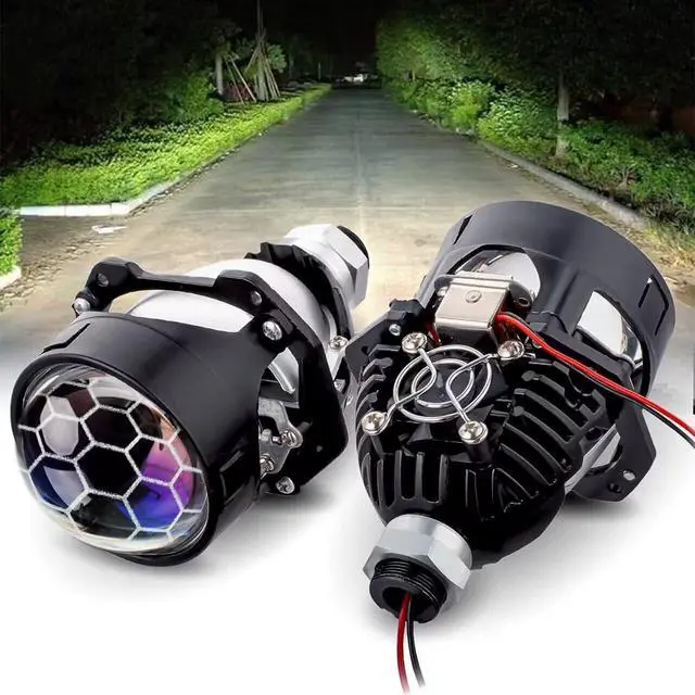 Alt view image 7 of 7 - 3.0 Inch Blue Honeycomb Projector Lens with RGB Spiral Shrouds,Universal Headlight Retrofit Kit with Hi/Low Beam for H1 H4 H7 Car Motorcycle Headlight