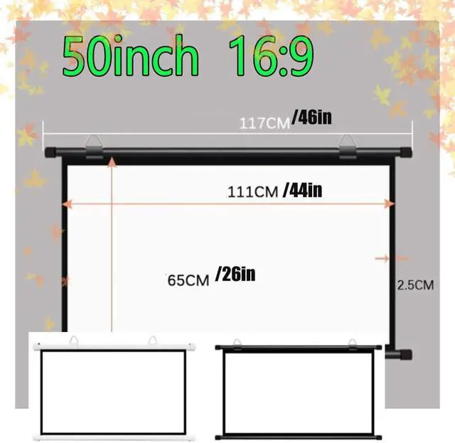 Alt view image 7 of 7 - Portable 40'' 50'' 60'' Projector Screen Pull Down Projector Screen Retractable Ceiling Wall Mount Screen for Home Theater Meeting Room Indoor Outdoor, Easy to Roll Up(Black,50inch16:9)