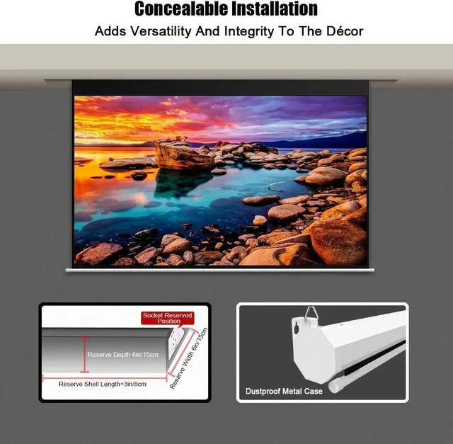Alt view image 4 of 7 - Projector Screen Motorized with Remote 60 Inch Projection Screen 72 Inch Automatic Adjustable Electric Movie Screen, for Home Theater Office Classroom TV Usage(60inch(4:3))