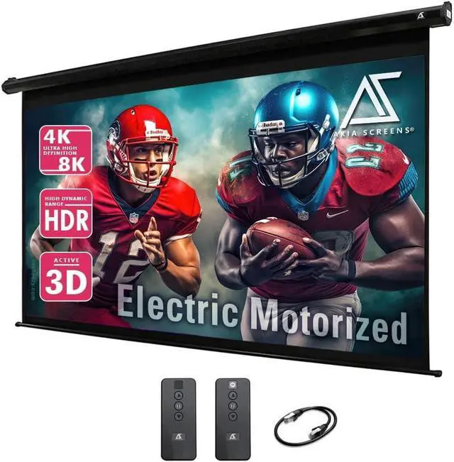 Main image of Akia Screens 110" Motorized Projector Screen 16:9 8K/4K HD Electric Drop Down Screen with Remote, Ceiling or Wall Mount AK-MOTORIZE110H2