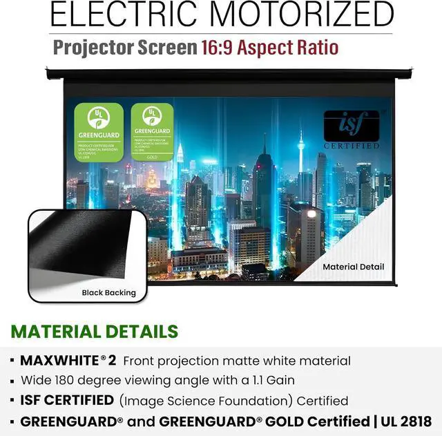 Alt view image 2 of 7 - Akia Screens 110" Motorized Projector Screen 16:9 8K/4K HD Electric Drop Down Screen with Remote, Ceiling or Wall Mount AK-MOTORIZE110H2
