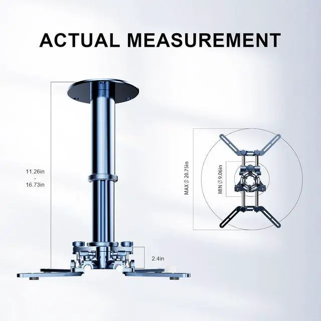 Alt view image 6 of 7 - Jomard Universal Projector Mount, Ceiling Mount Millimeter-Precision Fine Tuning Tilt Swivel, Heavy Duty 66lbs Capacity, Telescopic Height Adjustable with Cable Management FPH-090 (Gray)