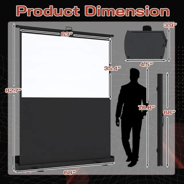 Alt view image 4 of 7 - YODOLLA 72 Projector Screen Manual Floor Rising 16:9 Retractable Screen