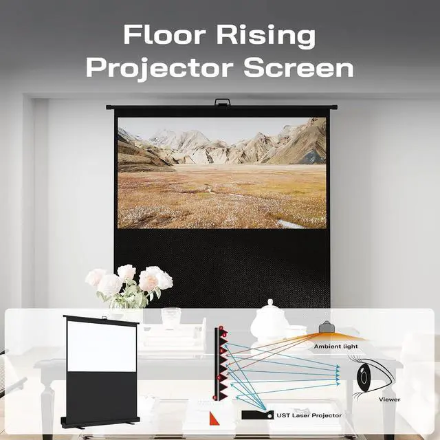 Alt view image 7 of 7 - YODOLLA 72 Projector Screen Manual Floor Rising 16:9 Retractable Screen