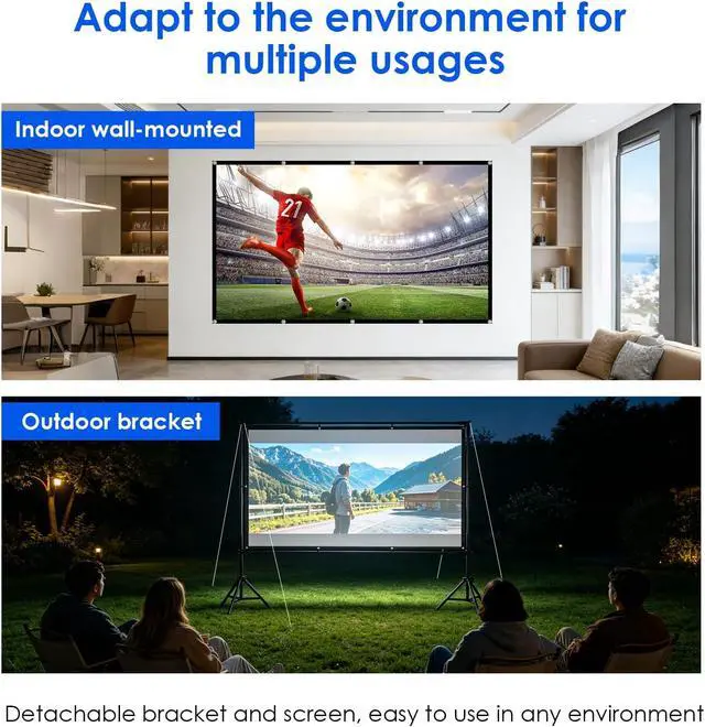 Alt view image 3 of 7 - 120 Inch Projector Screen with Stand, Indoor Outdoor Projection Movie Screen 16:9 4K HD Foldable Wrinkle-Free Front & Rear Projection Screen for Backyard Movie Night,Camping, Wedding