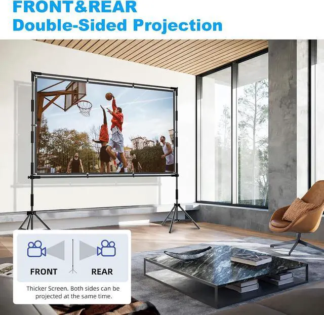 Alt view image 5 of 7 - 120 Inch Projector Screen with Stand, Indoor Outdoor Projection Movie Screen 16:9 4K HD Foldable Wrinkle-Free Front & Rear Projection Screen for Backyard Movie Night,Camping, Wedding