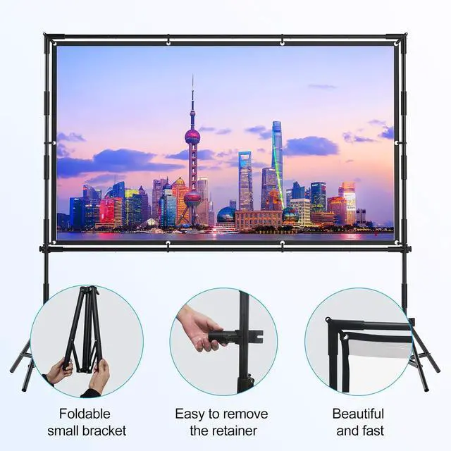 Alt view image 6 of 7 - 120 Inch Projector Screen with Stand, Indoor Outdoor Projection Movie Screen 16:9 4K HD Foldable Wrinkle-Free Front & Rear Projection Screen for Backyard Movie Night,Camping, Wedding