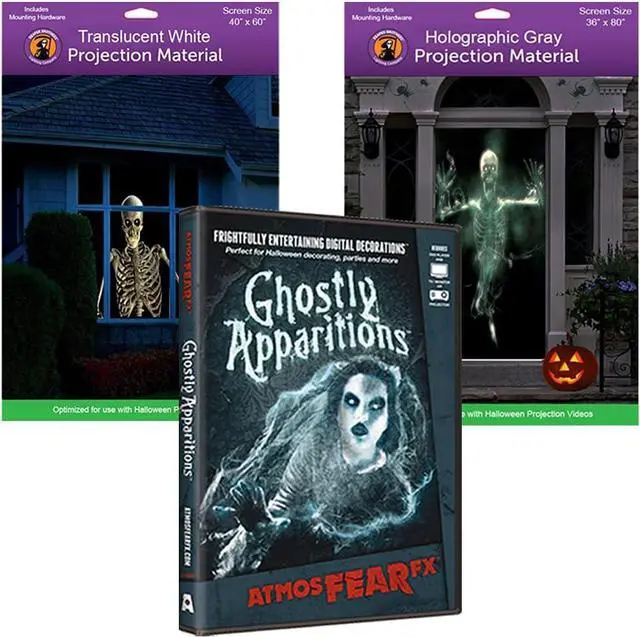 Main image of AtmosFEARfx Ghostly Apparitions Halloween Digital Decoration DVD with Holographic Doorway + Reaper Bros® Window Projection Screens