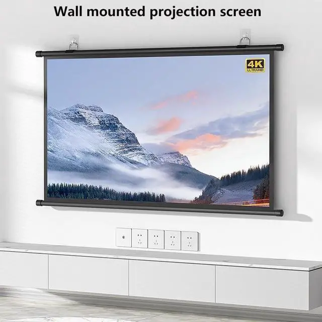 Alt view image 2 of 7 - 60/72 Inch Projector Screen, Pull Down 16:9 HD 2.5 Gain Portable Projection Screen for Home Theater, Office, Gaming(60inch)