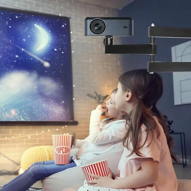 Alt view image 5 of 6 - MECCANIXITY Foldable Projector Wall Mount, Adjustable Three-Arm Dual-Axis Stand Holder with 360° Rotating Gimbal 40+40cm for 1/4" Screw for Indoor Home Office Projector Installation, Black