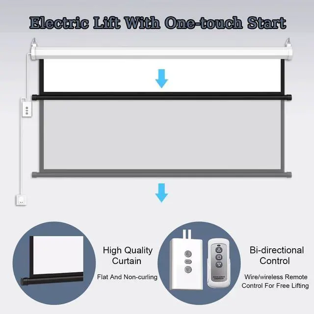 Alt view image 2 of 7 - Motorized Projector Screen 60" Electric Screen 72" 4:3 16:9 4K 3D HD, Automatic Retractable Projection Screen with Remote Movie Screen for Indoor Outdoor Use(60inch(16:9))