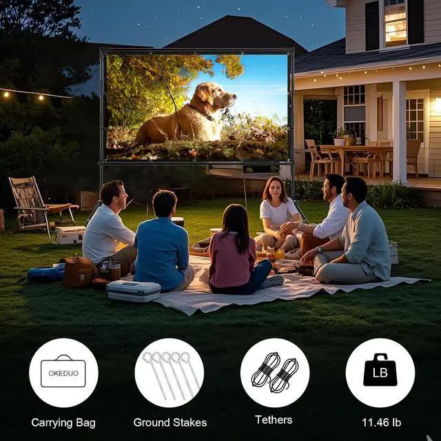 Alt view image 6 of 7 - 120-in Projector Screen with Stand, Outdoor Indoor Portable Movie Screen 16:9 Detachable Wall-Mount & Bracket Dual Use Wrinkle-Free Washable Front & Rear Projection Screen for Backyard Watch Gym Game