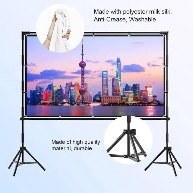 Alt view image 7 of 7 - 120-in Projector Screen with Stand, Outdoor Indoor Portable Movie Screen 16:9 Detachable Wall-Mount & Bracket Dual Use Wrinkle-Free Washable Front & Rear Projection Screen for Backyard Watch Gym Game