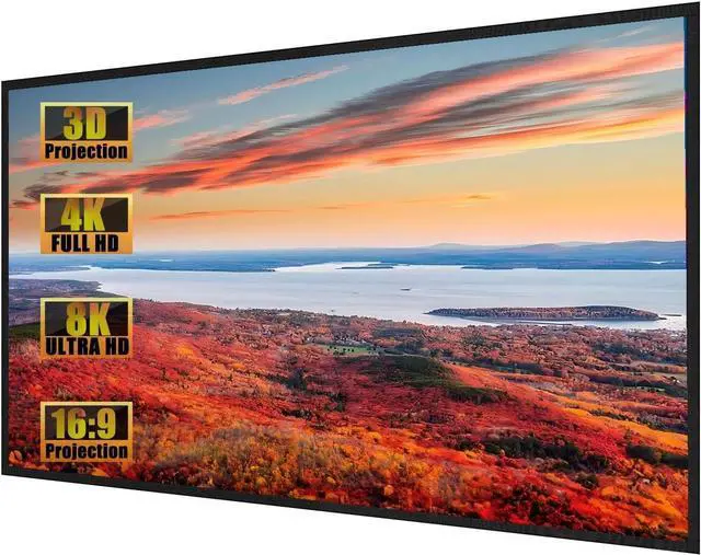 Main image of 60-Inch Fixed-Frame Projector Screen, 16:9 8K 4K Ultra HD 3D Ready, Wall Mount Thin Cinema Screen for Indoor Home Theaters, Offices