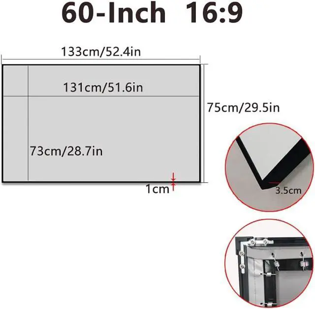 Alt view image 4 of 7 - 60-Inch Fixed-Frame Projector Screen, 16:9 8K 4K Ultra HD 3D Ready, Wall Mount Thin Cinema Screen for Indoor Home Theaters, Offices