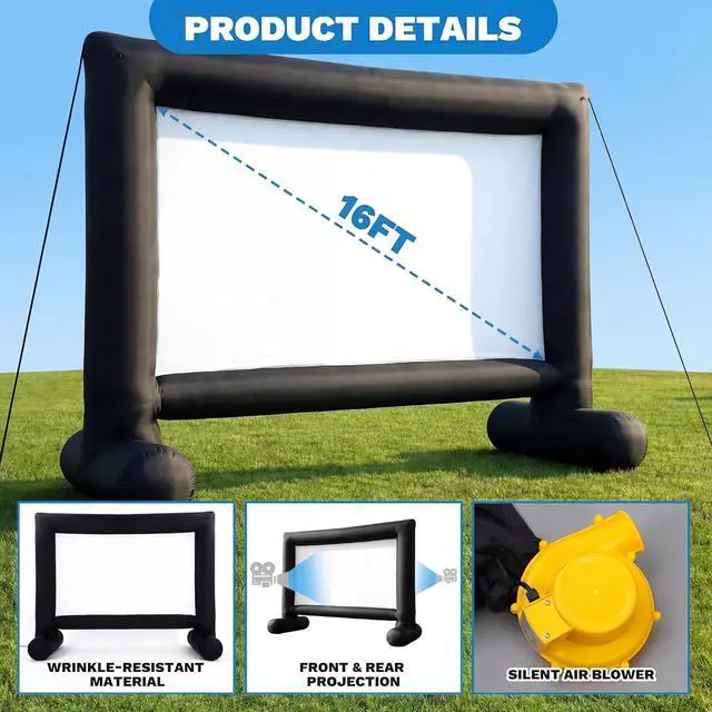 Alt view image 2 of 7 - Threehoney 5 Pcs Set, 16ft Inflatable Projector Screen and 4 Chair, Projector Screen Outdoor for Soccer Event with Air Blower, Bag, Front/Rear Movie Projection for Home Backyard Theater Movie Night