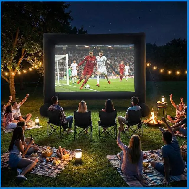 Alt view image 4 of 7 - Threehoney 5 Pcs Set, 16ft Inflatable Projector Screen and 4 Chair, Projector Screen Outdoor for Soccer Event with Air Blower, Bag, Front/Rear Movie Projection for Home Backyard Theater Movie Night