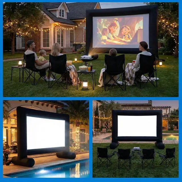 Alt view image 7 of 7 - Threehoney 5 Pcs Set, 16ft Inflatable Projector Screen and 4 Chair, Projector Screen Outdoor for Soccer Event with Air Blower, Bag, Front/Rear Movie Projection for Home Backyard Theater Movie Night