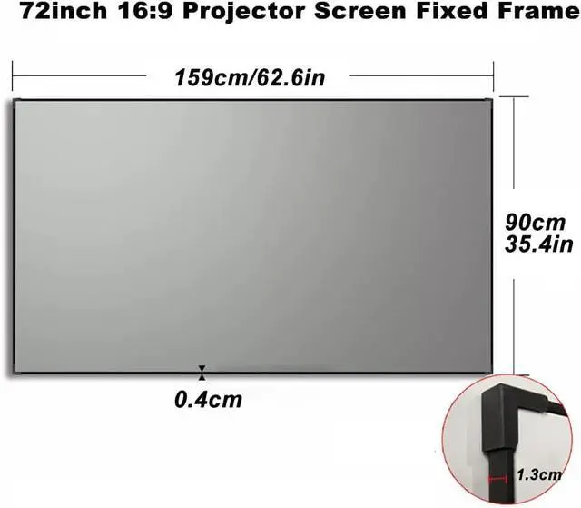 Alt view image 6 of 7 - Projector Screen Fixed Frame 72-inch, 16:9 8K 4K Ultra HD 3D Ready Wall-Mounted White Movies Screen for Indoor Home Cinema, Office