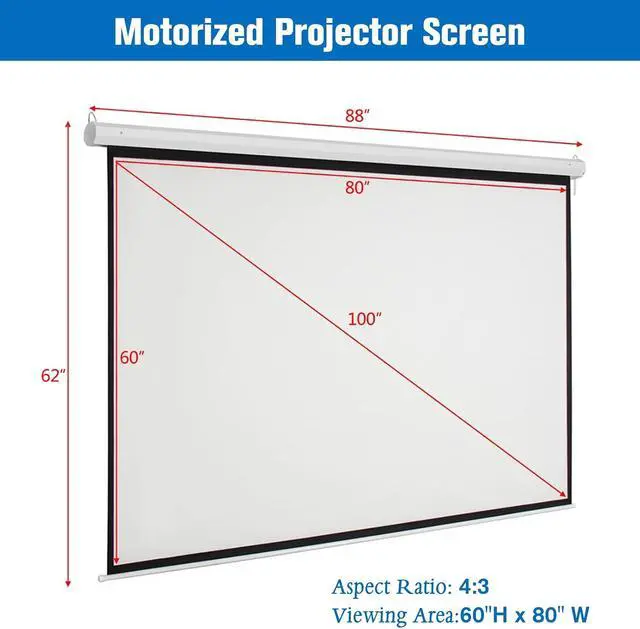 Alt view image 3 of 7 - 100 Inch Motorized Projector Screen with Remote Control, 4:3 Portable Projection Screens for Indoor Movie Home Theater Office, 80" x 60" Viewing Area, Wall & Ceiling Installation (Matte White)