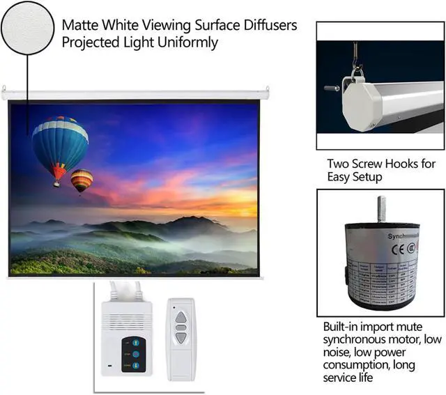 Alt view image 4 of 7 - 100 Inch Motorized Projector Screen with Remote Control, 4:3 Portable Projection Screens for Indoor Movie Home Theater Office, 80" x 60" Viewing Area, Wall & Ceiling Installation (Matte White)