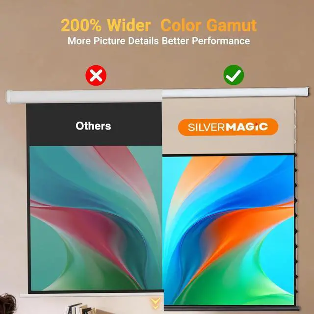 Alt view image 4 of 6 - Tensioned Motorized Projector Screen for RGB Laser Projectors by SilverMagic - Speckle Reducing, White Floating Screen for Home Theater/Living Room/Patio/Office/Classroom - 120 Inch 16:9