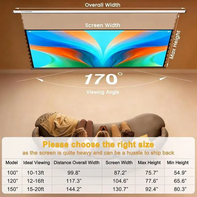 Alt view image 5 of 6 - Tensioned Motorized Projector Screen for RGB Laser Projectors by SilverMagic - Speckle Reducing, White Floating Screen for Home Theater/Living Room/Patio/Office/Classroom - 120 Inch 16:9