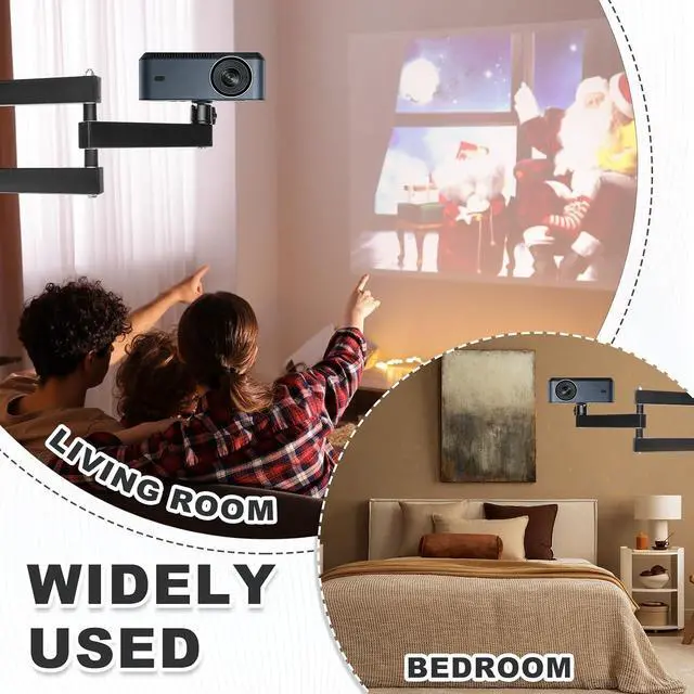Alt view image 6 of 6 - MECCANIXITY Foldable Projector Wall Mount, Adjustable Three-Arm Dual-Axis Stand Holder with 360° Rotating Gimbal 40+40cm for 1/4" Screw for Indoor Home Office Projector Installation, Black