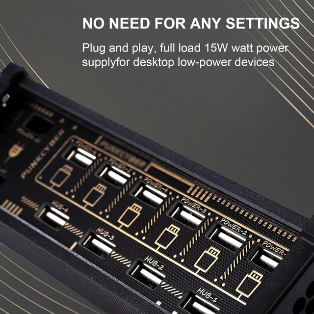 Alt view image 2 of 6 - 6 Ports USB C Splitter, U6 6 Port USB Docking Station, W/LED Status Light, Voice Control Function, Data Transmission, 9 USB Convenient Input Ports, 4 Data Ports, Metal Toggle Switch, for Data Transfer