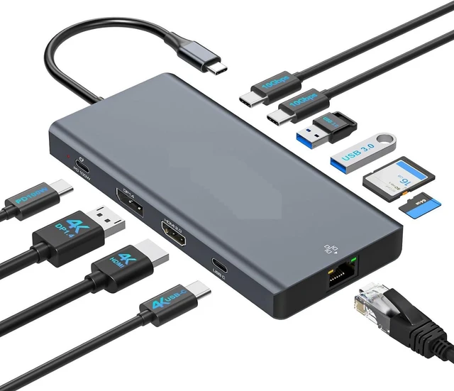 Main image of 12 in 1 USB C Docking Station DP 4K@120Hz HDMI 4K@60Hz Triple Monitors Support PD 100W USB 3.2 SD TF Ethernet with Windows(USBC to DPHDMIUSBC)