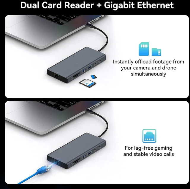 Alt view image 6 of 6 - 12 in 1 USB C Docking Station DP 4K@120Hz HDMI 4K@60Hz Triple Monitors Support PD 100W USB 3.2 SD TF Ethernet with Windows(USBC to 2DP 1HDMI)