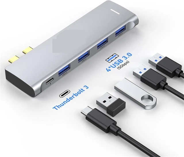 Alt view image 2 of 6 - 5 in 2 Thunderbolt USB Hub for MacBook Pro Air Hub Adapter USB Type C Docking Station Dual USB C to Thunderbolt 3 4*USB3.0(09-5 in 2 for Sale)