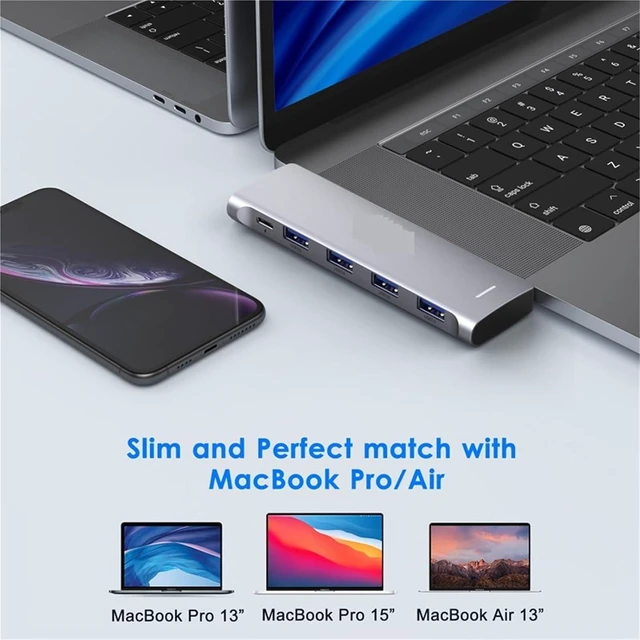 Alt view image 4 of 6 - 5 in 2 Thunderbolt USB Hub for MacBook Pro Air Hub Adapter USB Type C Docking Station Dual USB C to Thunderbolt 3 4*USB3.0(09-5 in 2 for Sale)