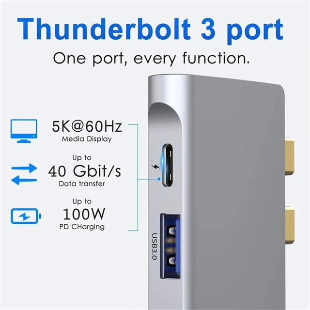 Alt view image 5 of 6 - 5 in 2 Thunderbolt USB Hub for MacBook Pro Air Hub Adapter USB Type C Docking Station Dual USB C to Thunderbolt 3 4*USB3.0(09-5 in 2 for Sale)