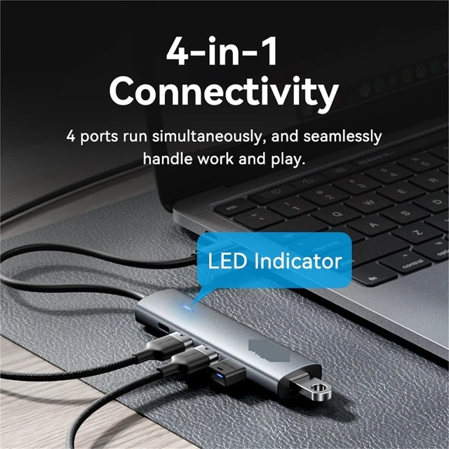 Alt view image 2 of 5 - USB C HUB High Speed 4 Ports Type C to USB A 3.0 HUB Splitter Adapter for MacBook Pro Laptop(USB A 4 in 1)