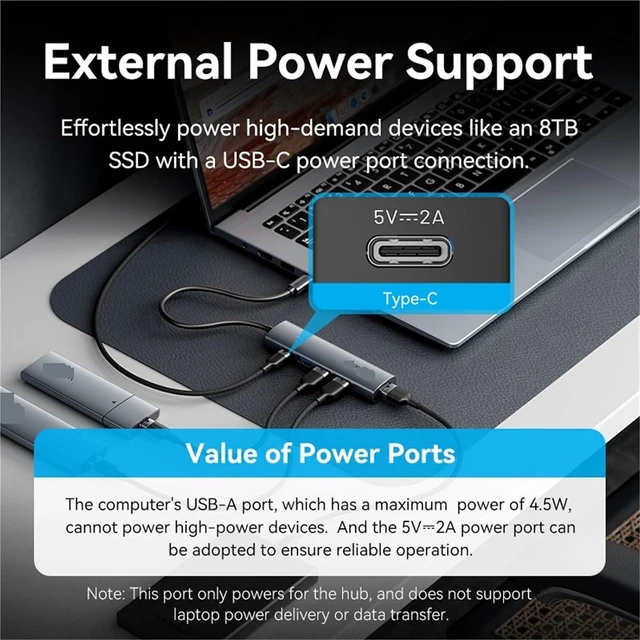 Alt view image 3 of 5 - USB C HUB High Speed 4 Ports Type C to USB A 3.0 HUB Splitter Adapter for MacBook Pro Laptop(USB A 4 in 1)