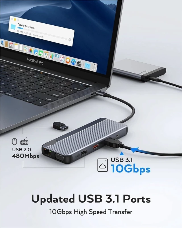 Alt view image 5 of 7 - USB Hub Type C Triple Display Adapter 4K HDMI 10Gbps USB 3.1 1000Mbps RJ45 100W PD Charging Docking Station for PC Laptops(4in1 4USB-A3.0)