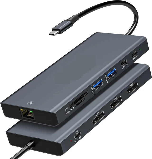 Main image of USB C Docking Station HDMI 4K@60Hz DP 4K@120Hz Triple Display Up to 100W PD Charging Supports MST SST for Laptop Windows Linux(USBC to DP)