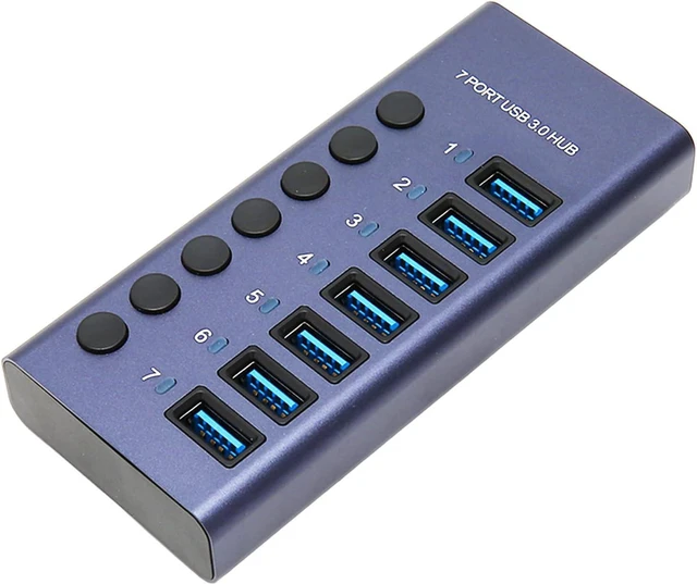 Alt view image 5 of 7 - 7 Port USB3.0 Hub, 5Gbps Data Transmission, 5V 2.4A Output, Individual Switch, LED Indicator, Plug and Play, Wide Compatibility, Aluminium Alloy (US Plug)