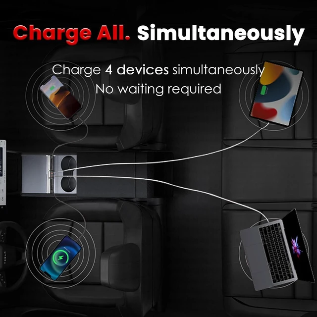 Alt view image 4 of 6 - Fast Charging USB Hub for 2021-2024 Model Y/2021-2023 Model 3, Docking Hub Multi Ports & Retractable Cable, Center Console Hidden Charger Hub with Lightning Port (Not for Highland/Juniper)