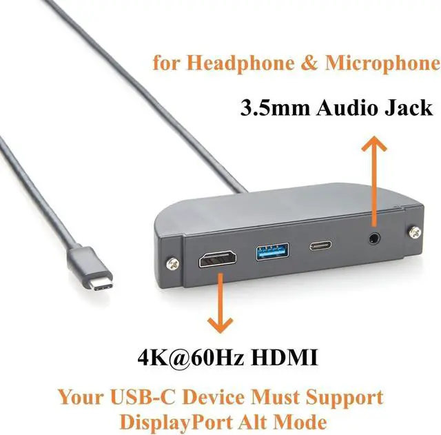 Alt view image 5 of 7 - Screw Panel Mount USB C Hub, 4-in-1 Multiport Adapter with 4K@60Hz HDMI, 10Gbps USB-A & USB-C Data Ports, 3.5mm Audio Headphone & Microphone Jack, for Embedded System, PC, Control Cabinets (1.5M)